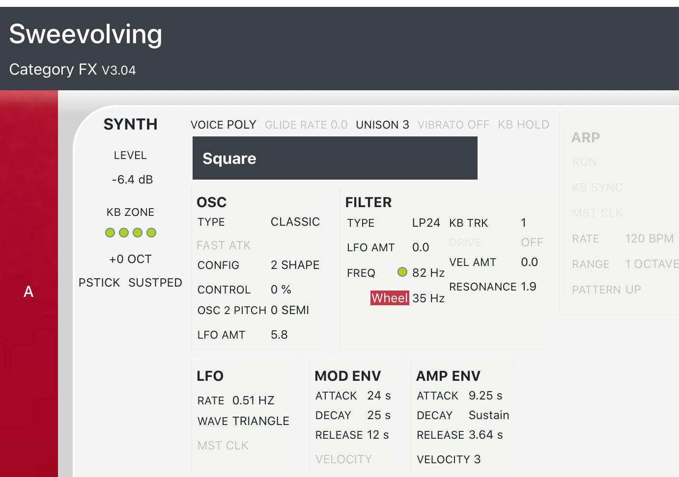 Synth example with Morph settings