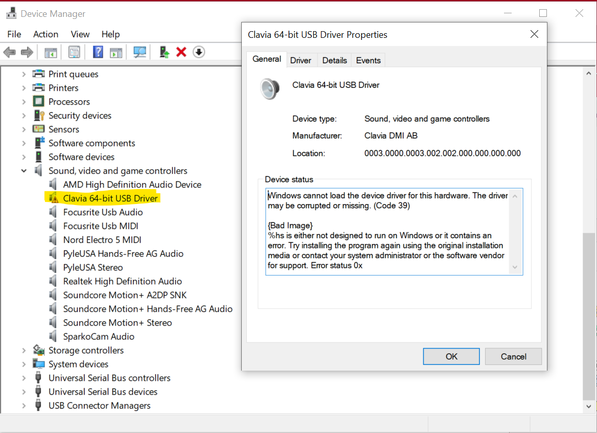 Clavia Driver Error.png