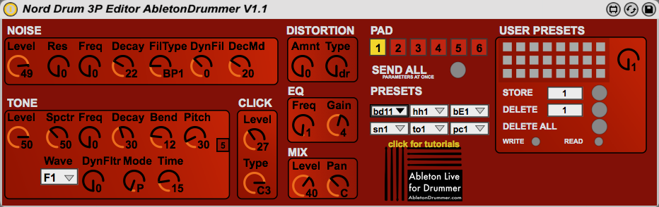 Free Nord Drum 3P editor for Ableton Live (Max for Live)